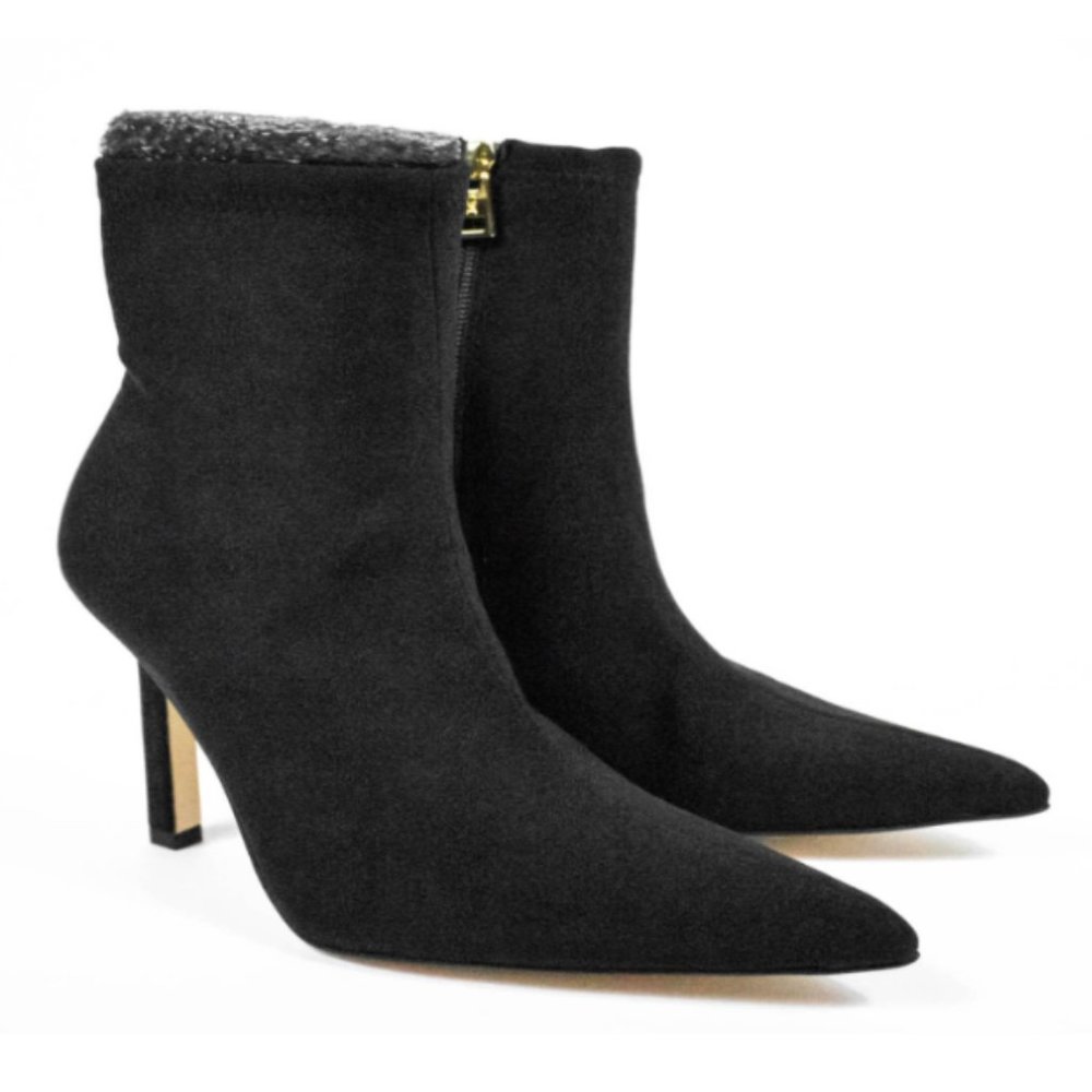 Good American Pointed Toe Stiletto Heeled Ankle Booties - Black